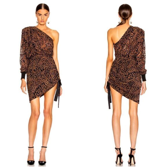 NEW Retrofete Dress Mini Womens XS Leopard Animal Print One Shoulder Revolve - Picture 1 of 9